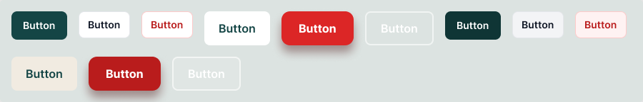 Les six styles de bouton, au repos puis au survol