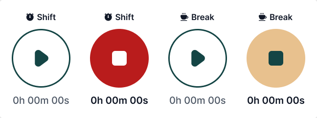 Le bouton de pointage : service au repos, service en cours, pause au repos, pause en cours