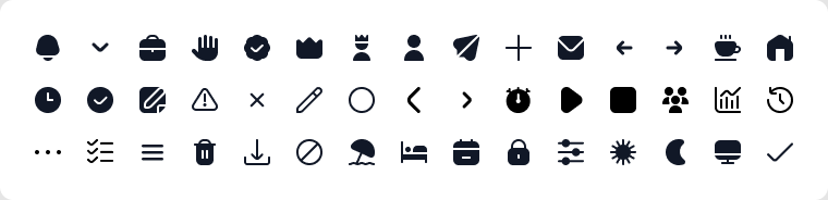 Les 45 icônes du design system TimeManager